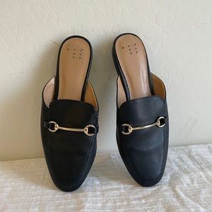 A new day | Black Gold Accent Slip On Mule Flats